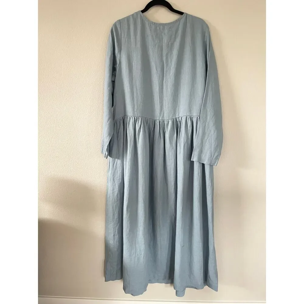 not PERFECT LINEN Blue MAMA Long Sleeve Maxi Dress (XL) - Picture 7 of 7